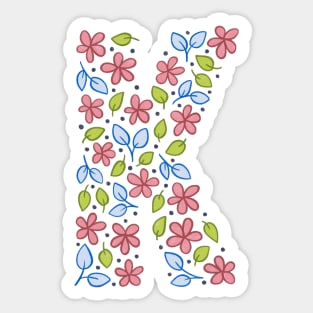 Floral Monogram Letter K - pink and blue Sticker